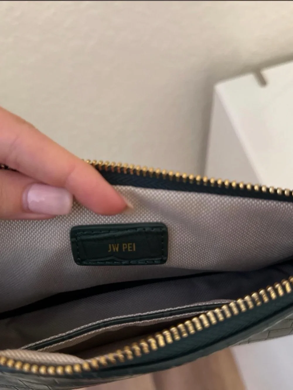 JW PEI Dark Green Croc-Embossed Shoulder Bag